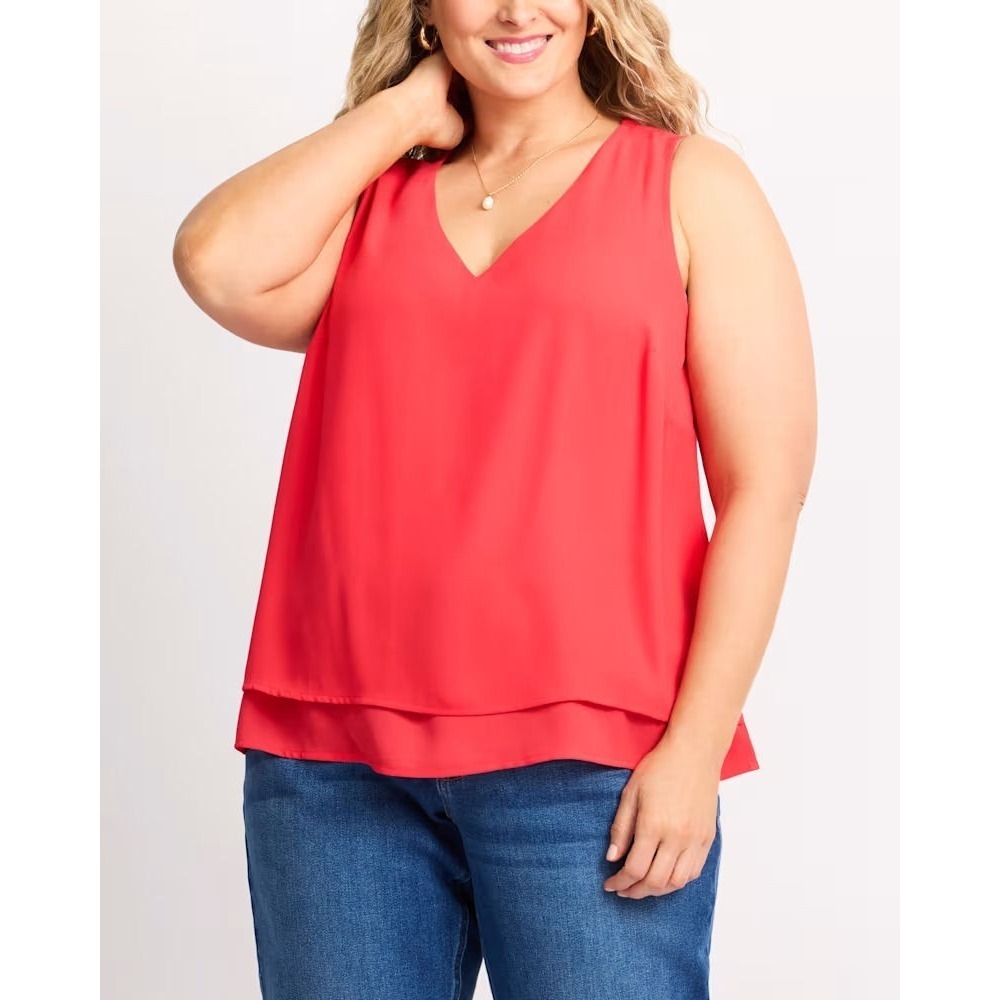 Stitch Fix Daniel Rainn Genie Sleeveless V-Neck Tank Top Blouse - Red - 2X